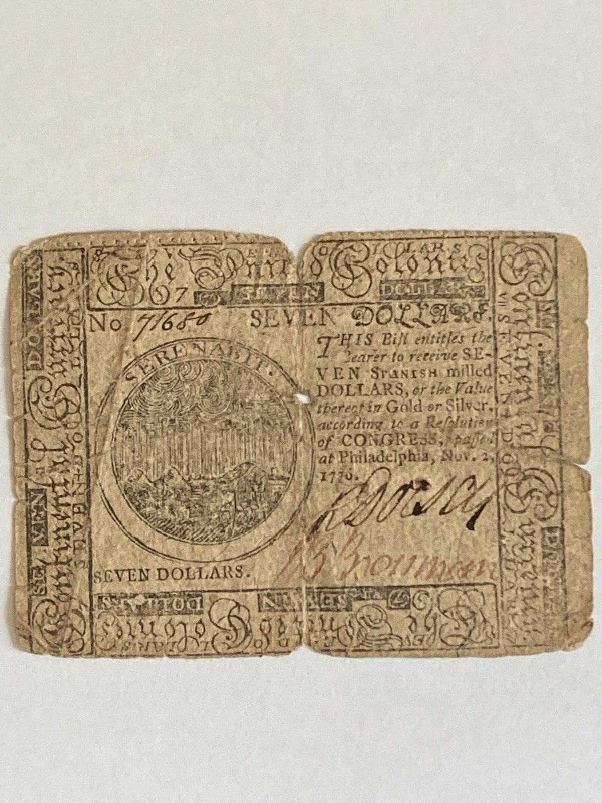 1776 Colonial America’s Continental Currency Nov 2 1776🇺🇸Rare $7 Dollars🇺🇸