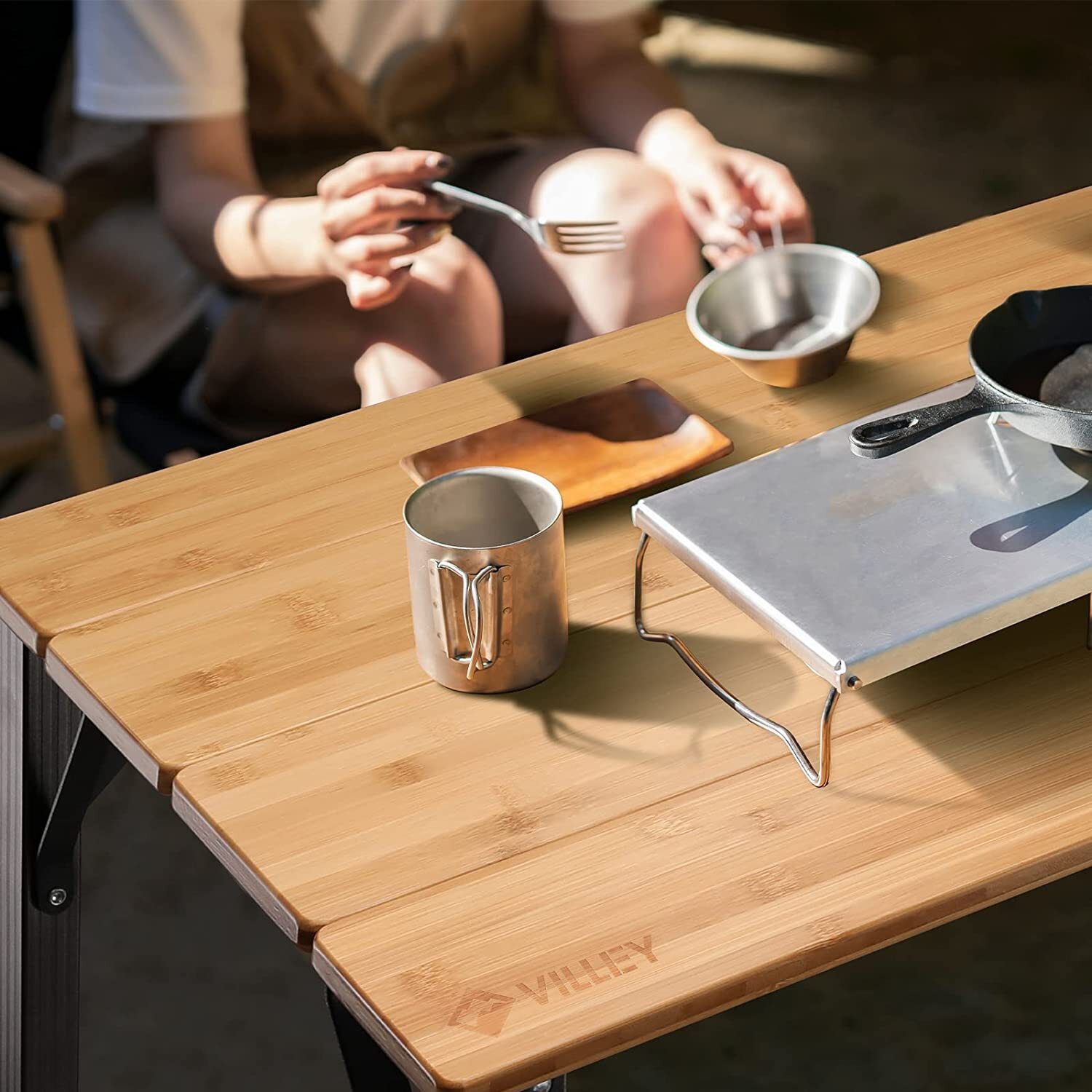 Portable Heavy Duty Adjustable Height Bamboo Folding Table Camping Table 176 lbs