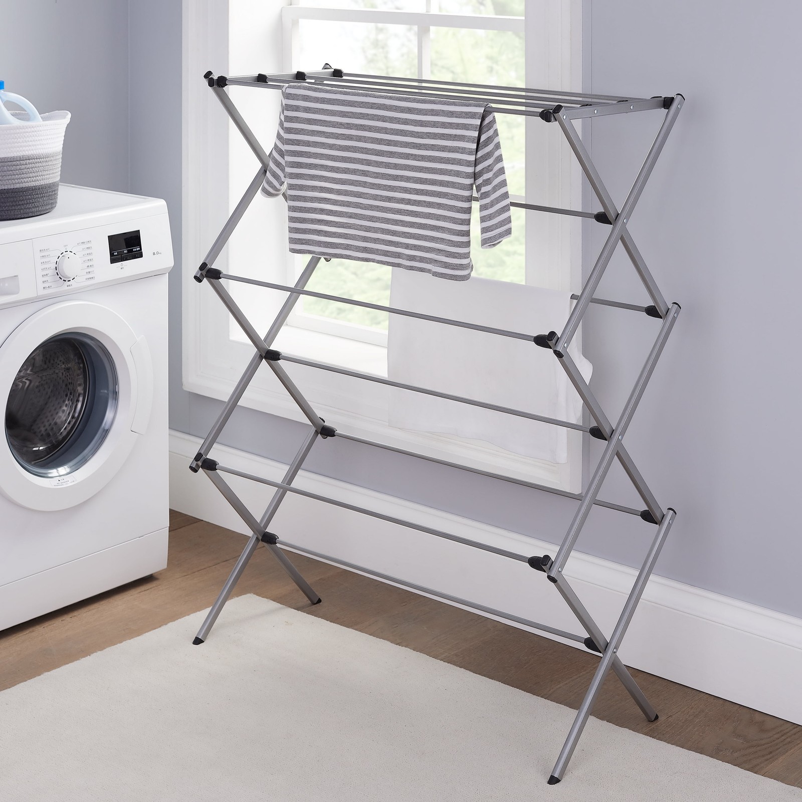 Oversized Collapsible Steel Clothes Drying Rack, Silver