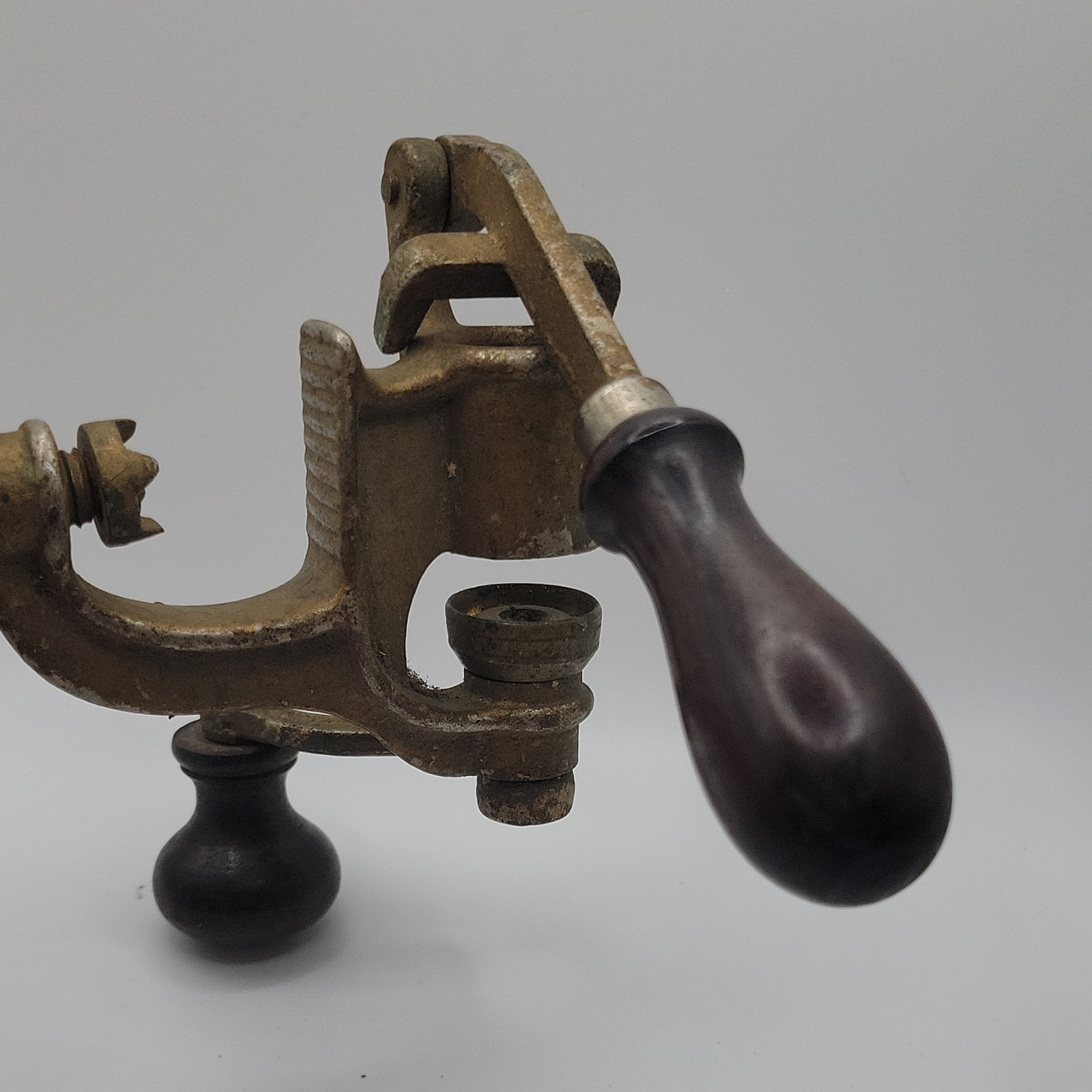 Antique Shotgun Shell Roll Crimper Reloading Tool Bench Clamp w/ Wood Handles