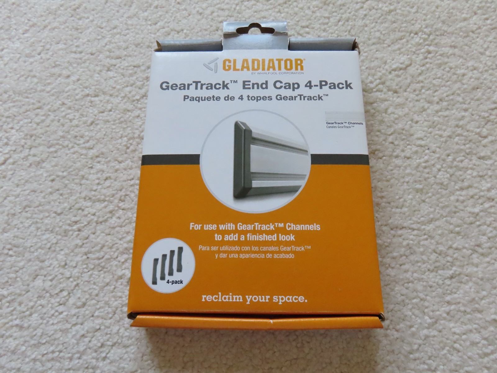 Open Box with Three (3) Individual Gladiator GearTrack Slide On End Caps
