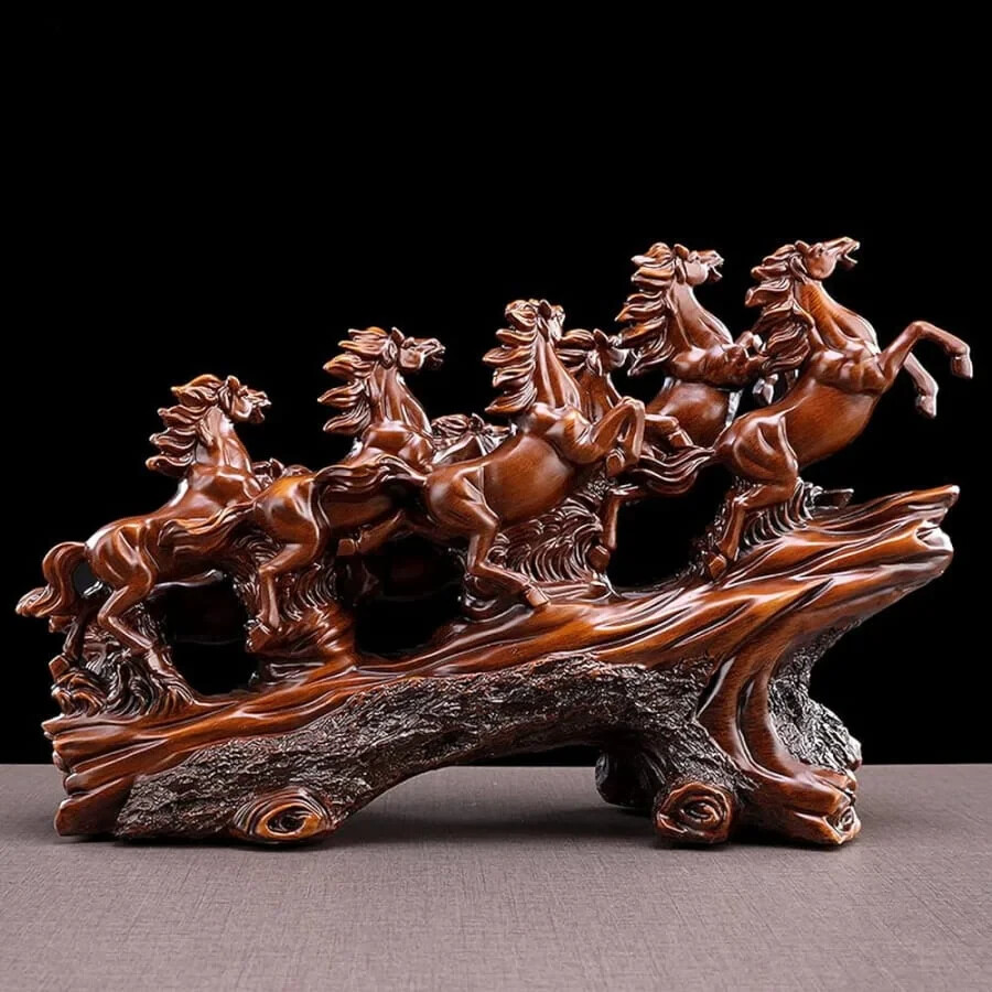 NEW 14" Stunning 8 Horse Stampede! Woodsy Brown Resin Figurine Sculpture 8x14
