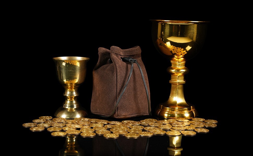 Medieval Leather Pouch Renaissance SCA Belt Bag Drawstring Closure Brown Suede