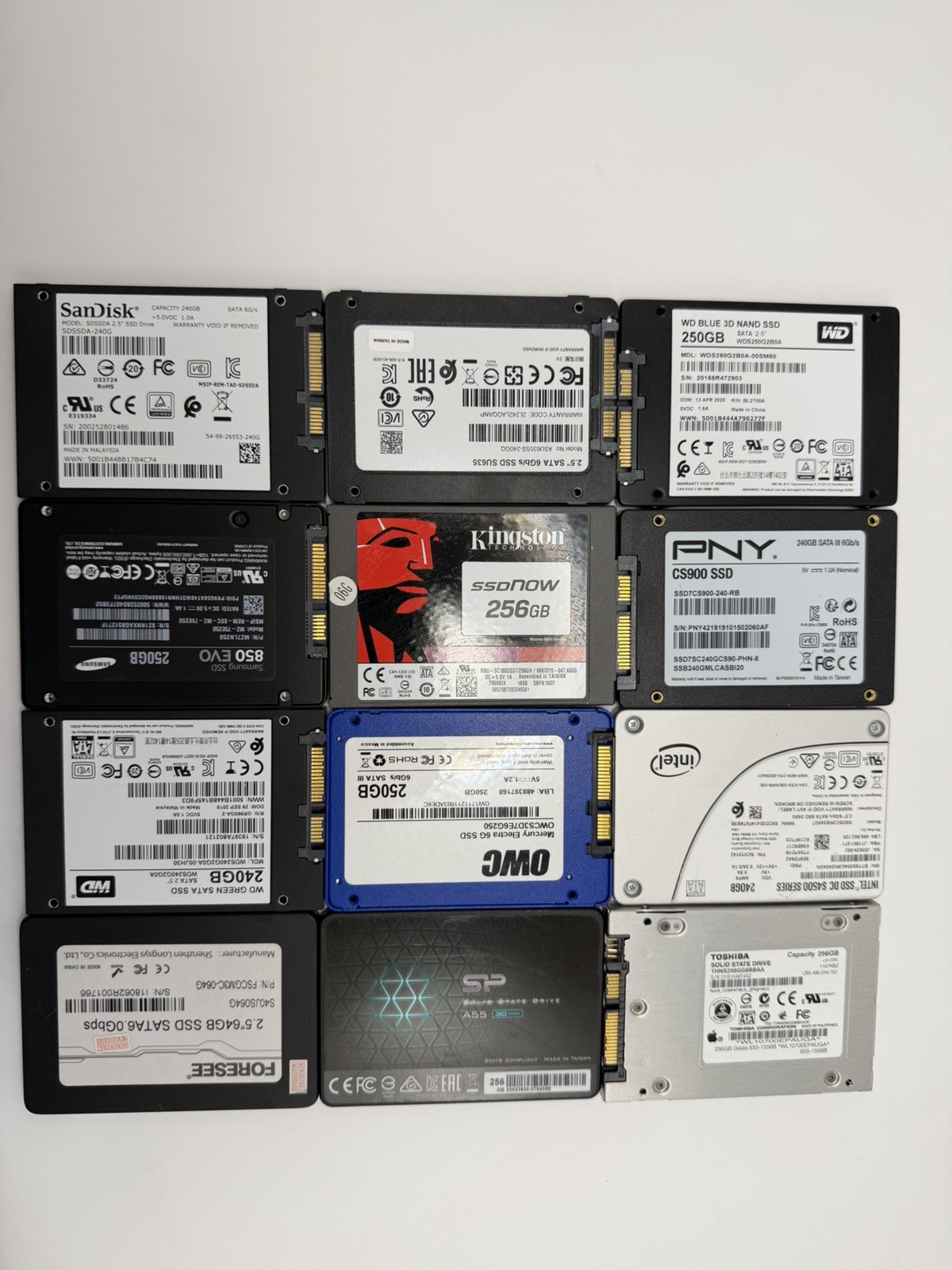 250GB / 256GB SATA 2.5" SSD - Mixed Brands, Tested/working HIHG Health, 1pc