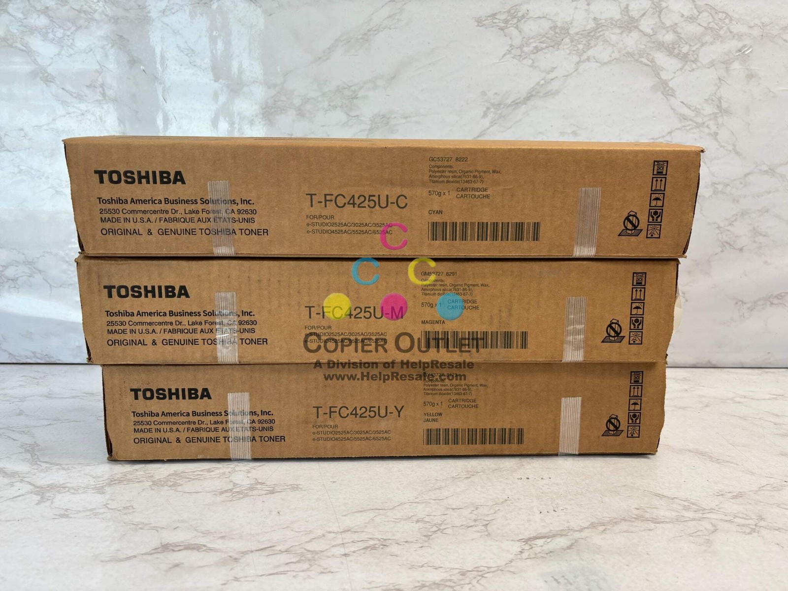 3 OEM Toshiba es2525AC,3025AC,3525AC Cyan, Mag & Yellow Toners T-FC425U-C,M,Y