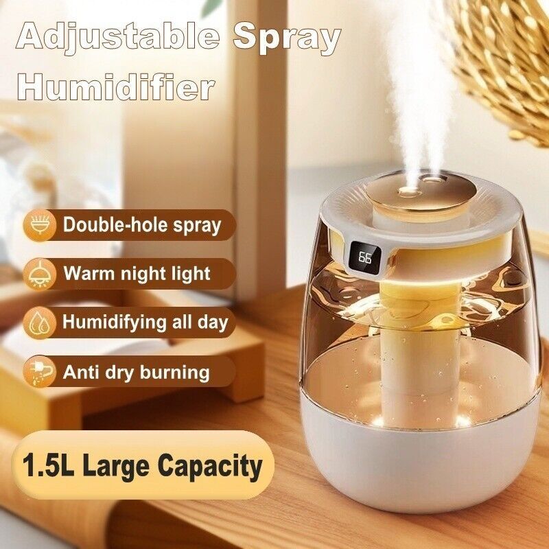 1.5L Humidifiers for Bedroom Ultrasonic Warm & Cool Mist LED Humidifier Top Fill