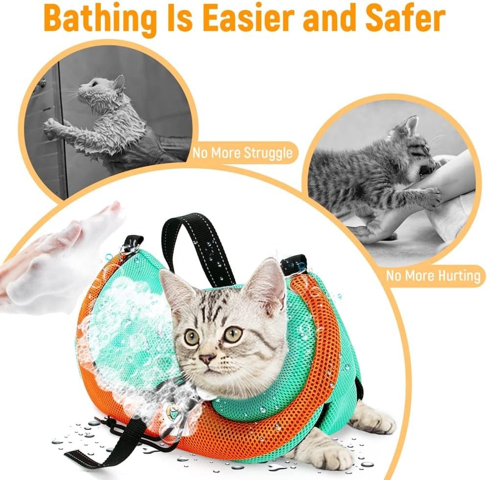 Cat Grooming Bag Adjustable Cat Bathing Bag Anti Scratch Bite Restraint Bag
