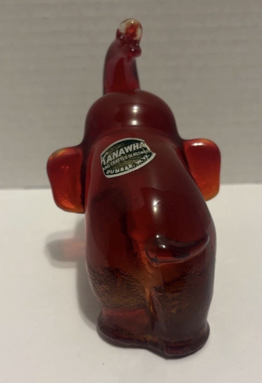 Vintage MCM KANAWHA Red Art Glass ELEPHANT Trunk Up 4" tall