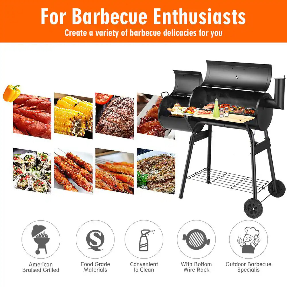 Outdoor BBQ Grill Charcoal Barbecue Pit Patio Backyard Meat Cooker Smoker in Bla