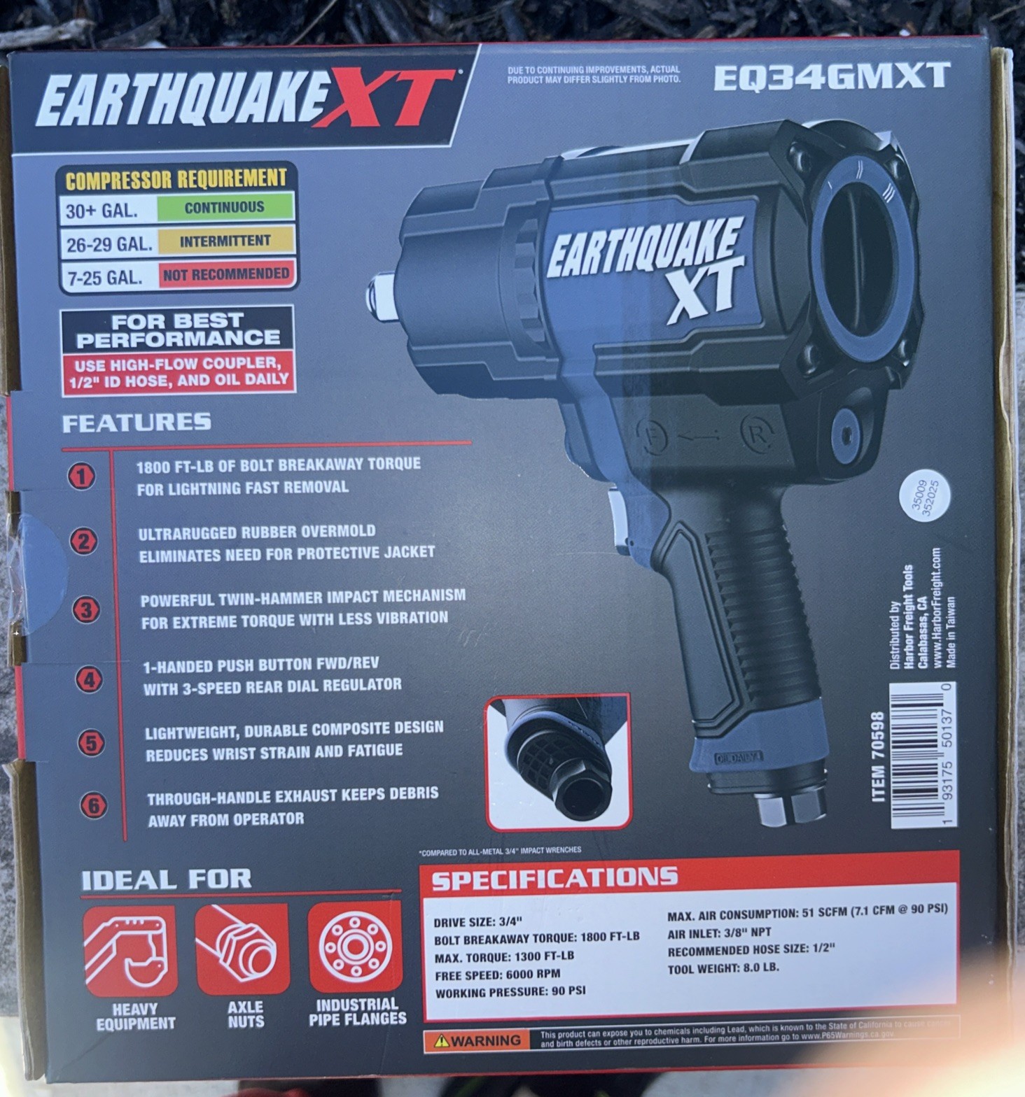 EARTHQUAKE XT 3/4 in. Composite Air Impact Wrench 1800 ft-lbs EQ34GMXT