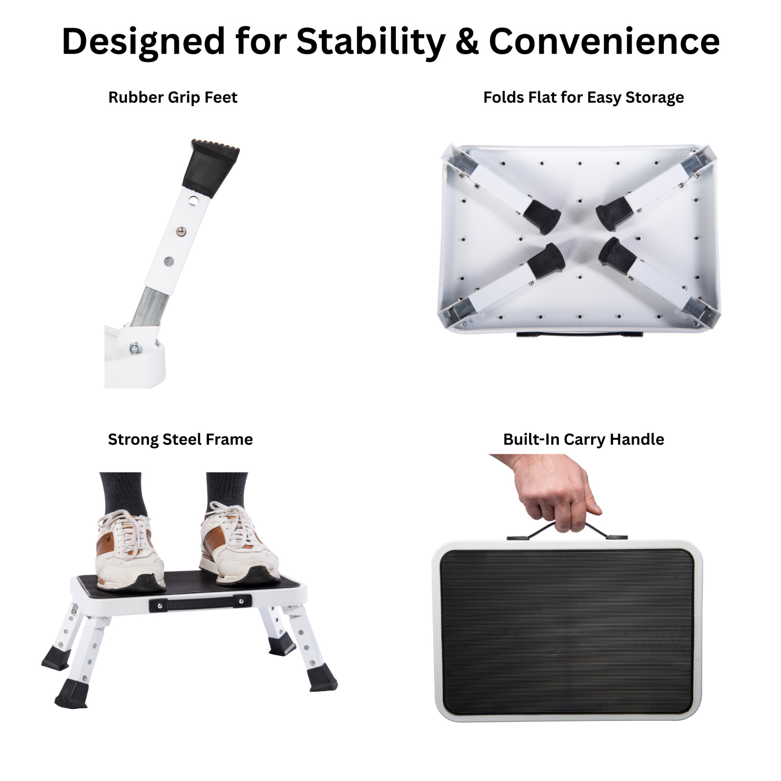 Adjustable Height Folding Step Stool – 3 Height Settings, Non-Slip, Portable