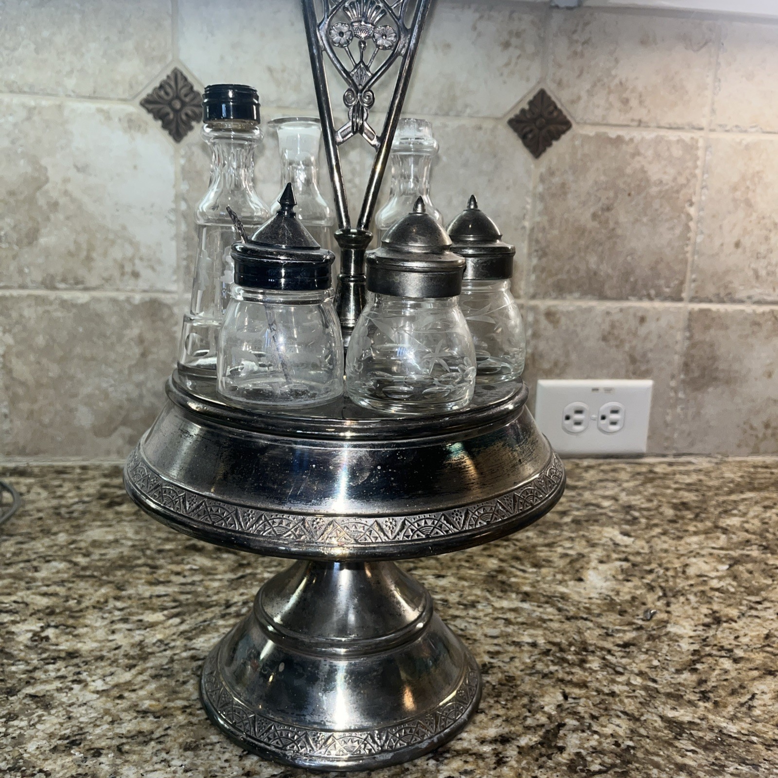 Antique Pairpoint Mfg. Co Glass Cruet Condiment - 7 pieces