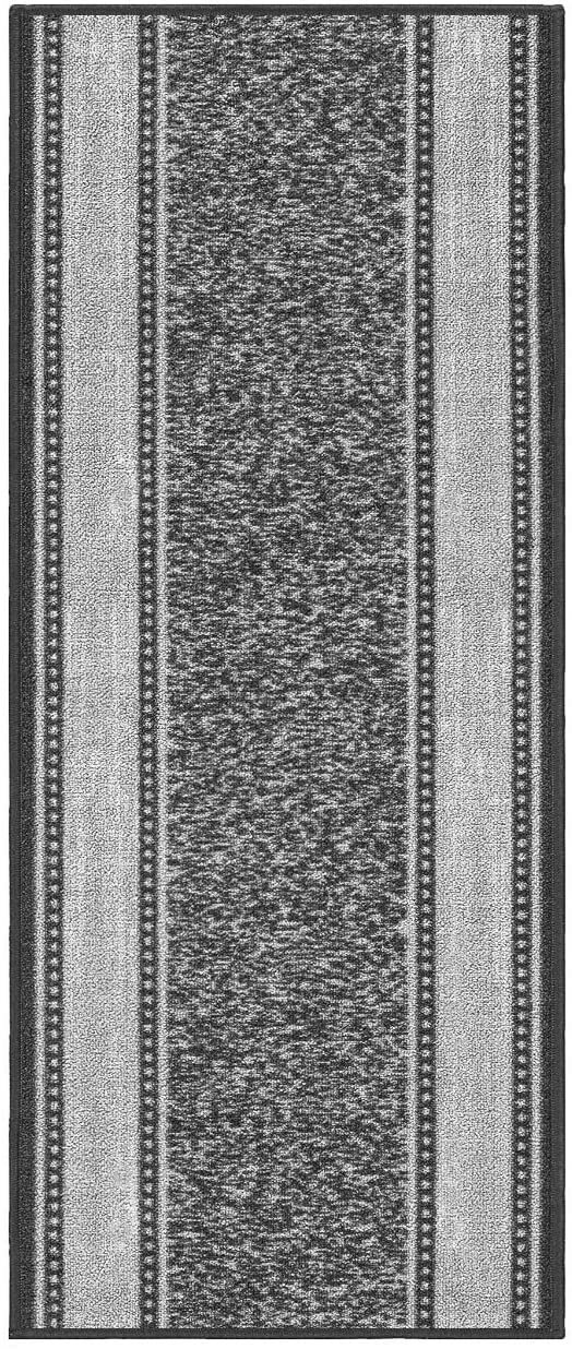 Custom Size Stair Hallway Runner Rug Non Slip Rubber Back Grey & Ivory Border