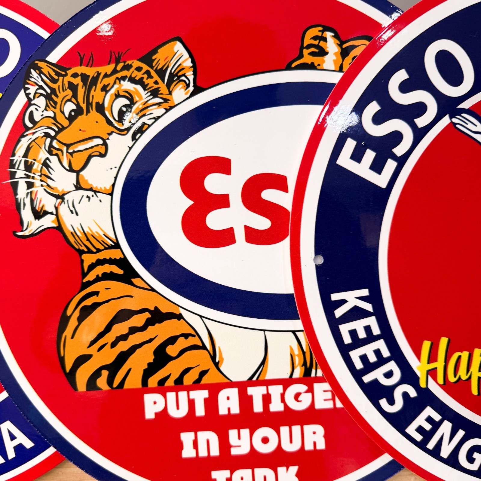 Esso Motor Oil Vintage Metal Sign Set of 3 – 30 cm / 11.8” Petrol Decor