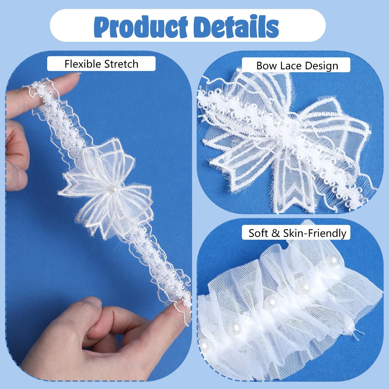 2Pcs White Lace Bow Wedding Garter, Wedding Garter for Bride, Elegant Garters...