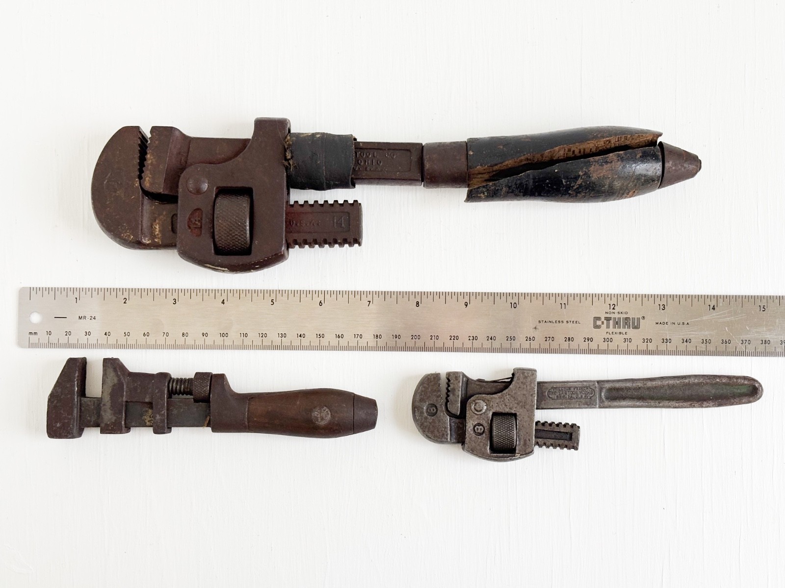 Set of Antique Wrenches—Stillson Pipe & Possible Coes Monkey Industrial Rustic