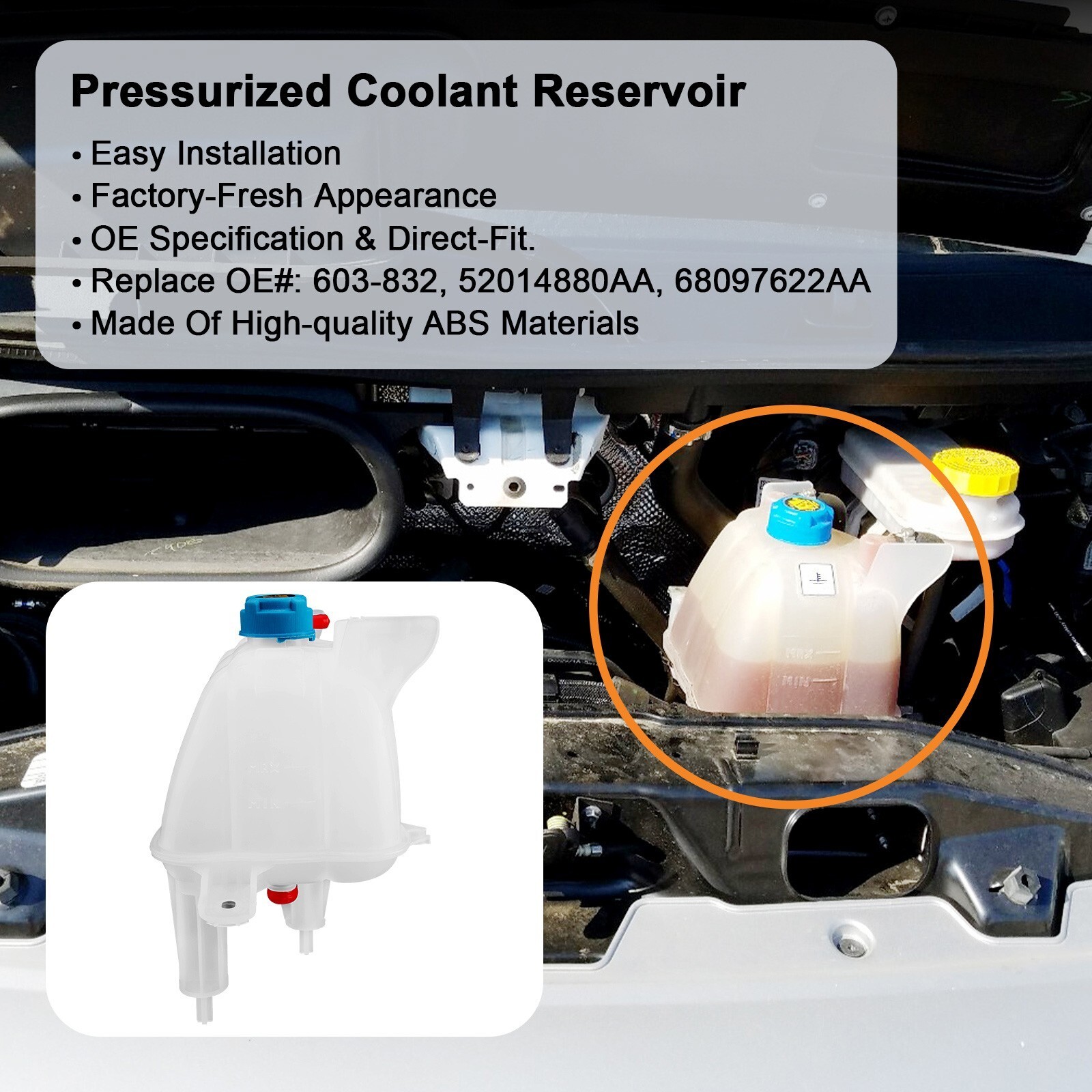 52014880AA Coolant Recovery Reservoir for 14-21 ProMaster 1500 2500 3500 603-832