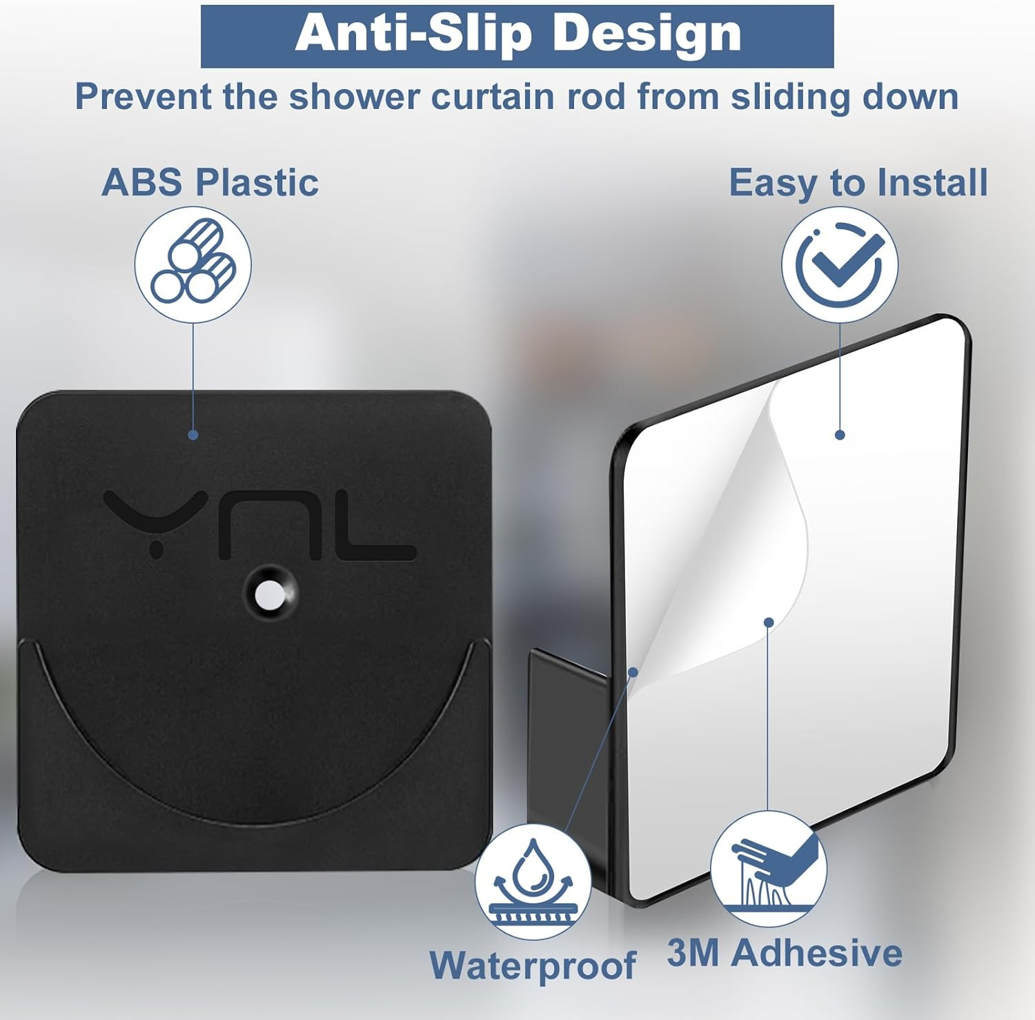 2 Pack Adhesive Shower Rod Holders, Black Transparent Rod Retainer | Never Fall