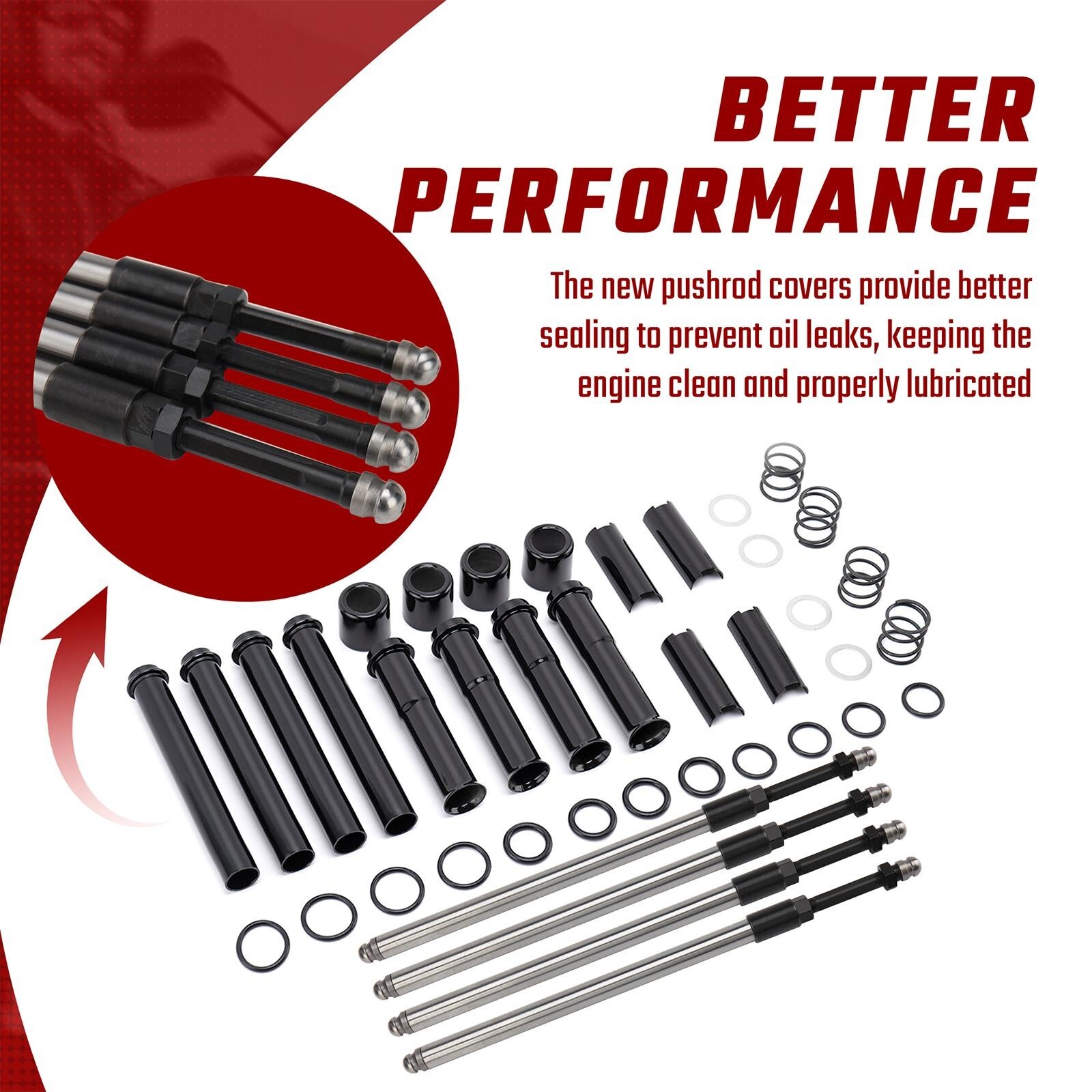 Complete Harley M8 Adjustable Pushrod Tube Cover Kit for 17-up Touring Softail