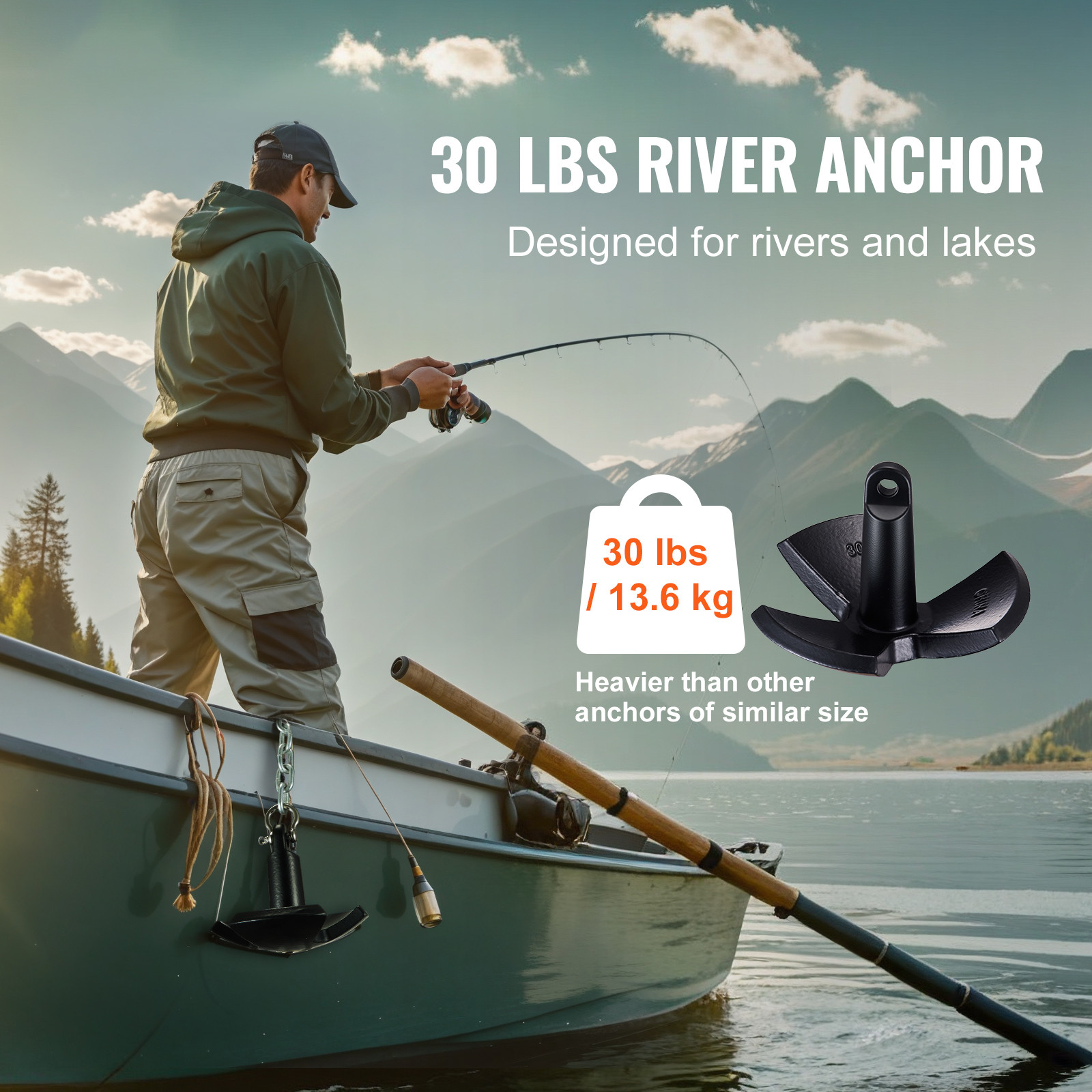 River Anchor 30LB Boat Anchor Cast Iron Black Vinyl-Coated Mushroom Anchor