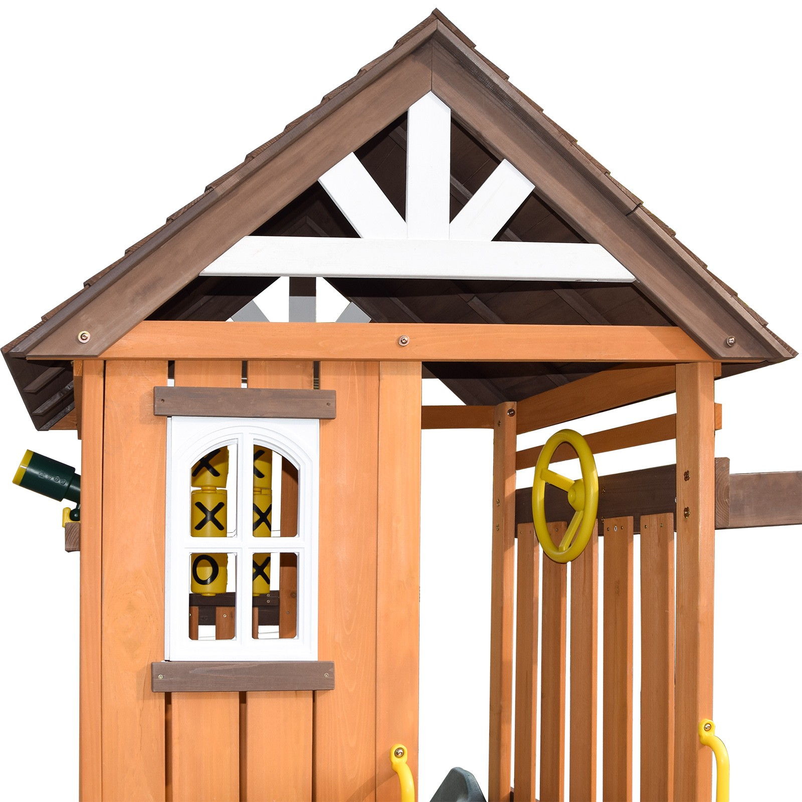 Large Wooden Kids Swing Slide Set Playhouse Kitchen,Rock Wall Outdoor Playground