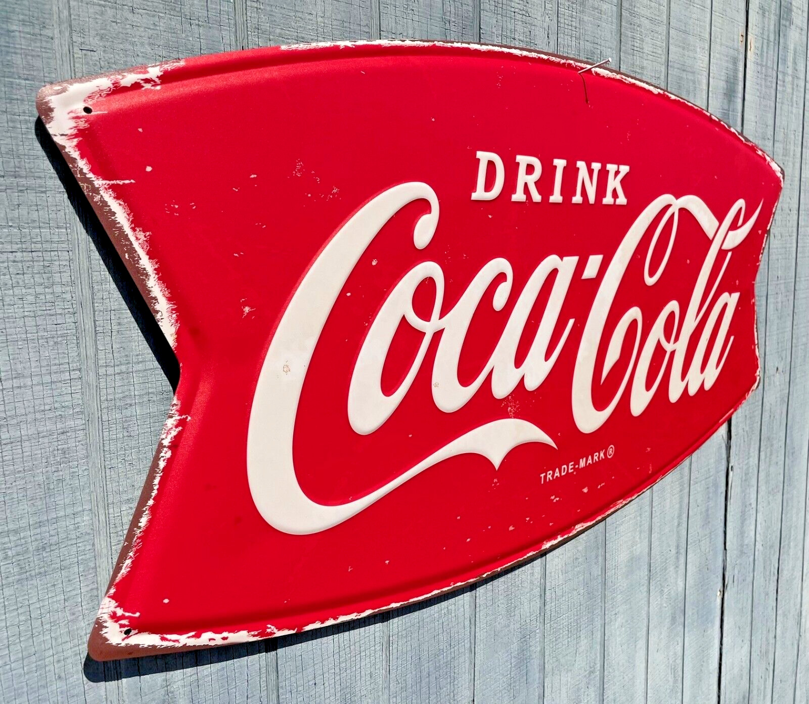 NEW! Reproduction Fishtail Coca-Cola / Coke Metal Sign 36in X 18in Vintage