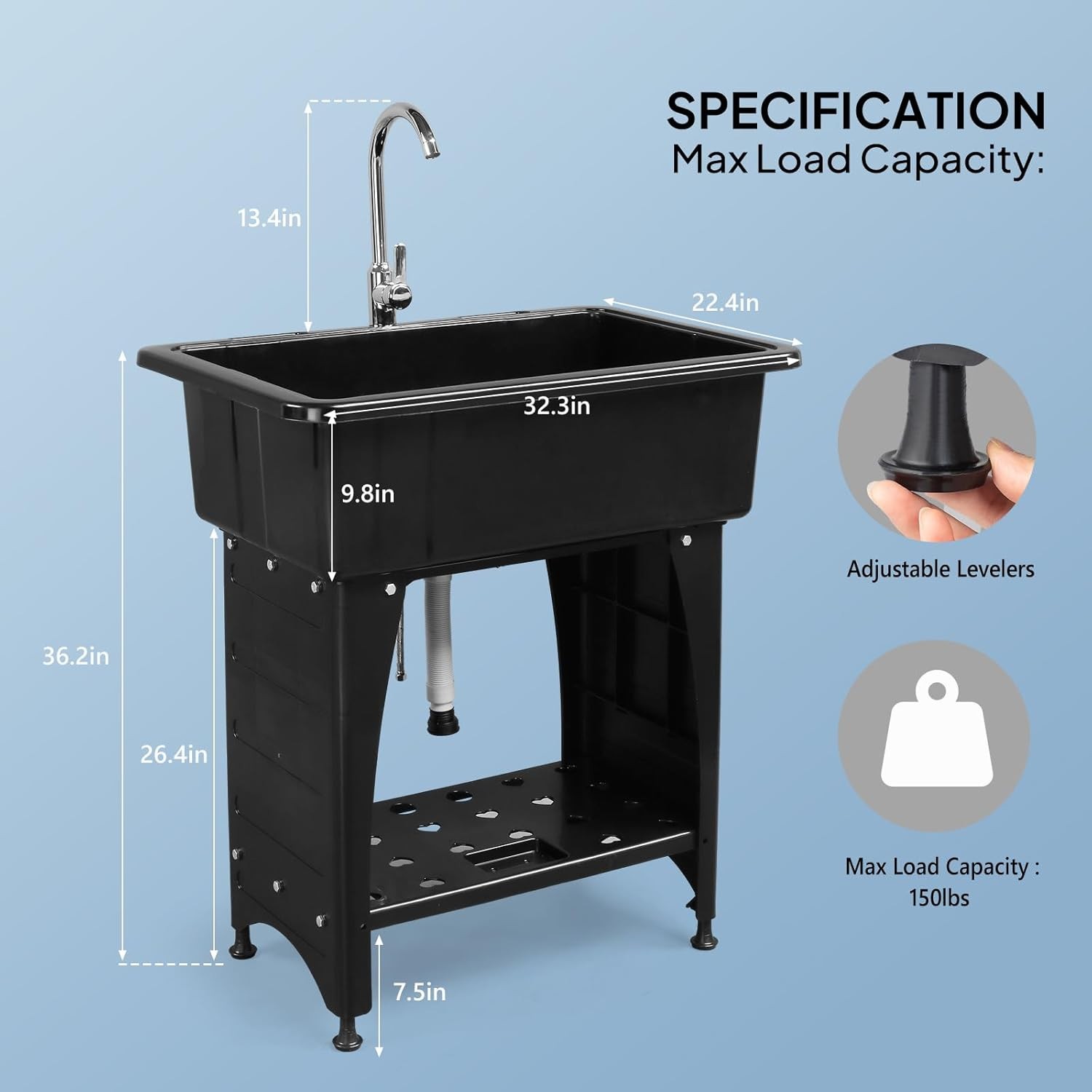 Upgrade Height Utility Sink Laundry Tub Freestanding Utility Sink with Faucet
