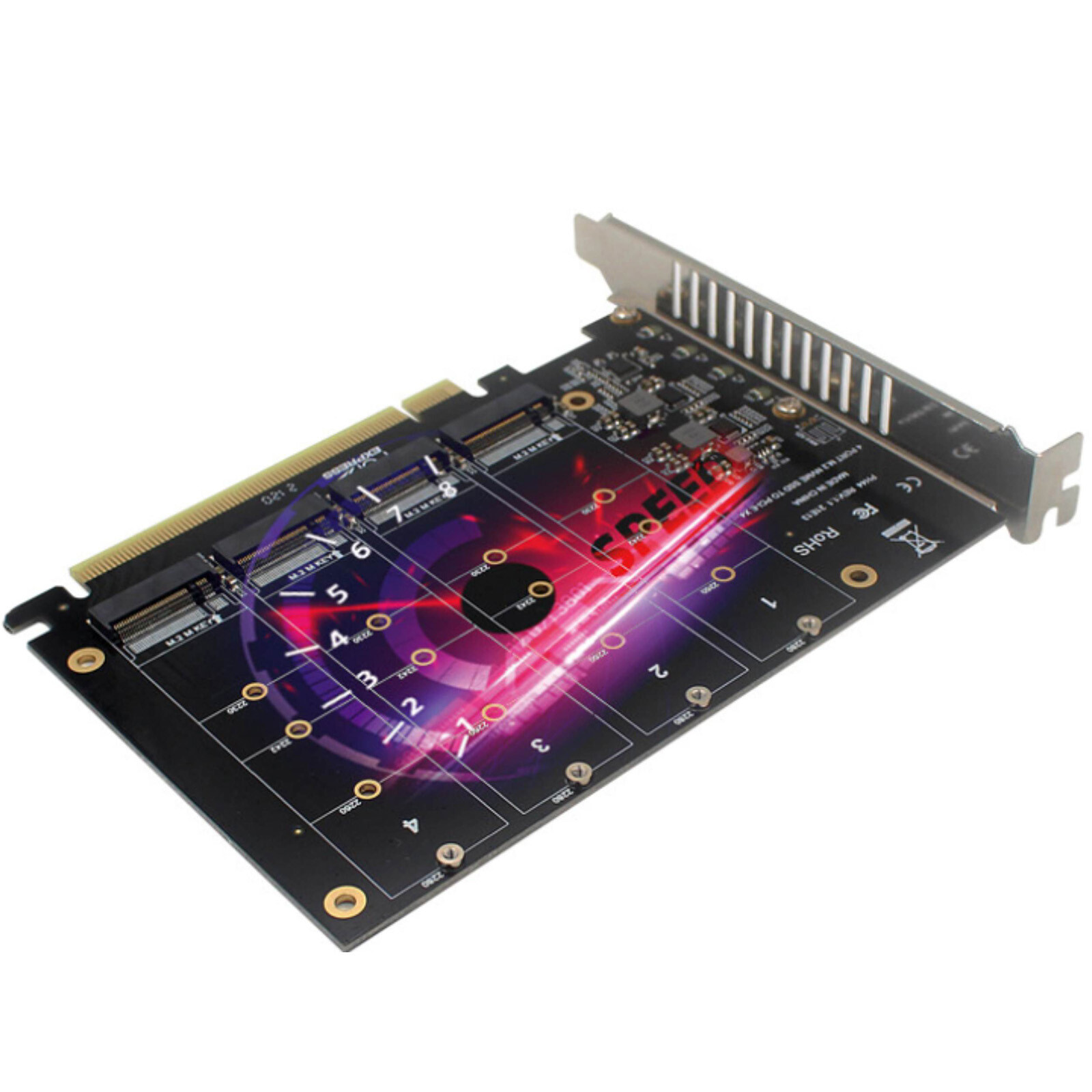 4-Port M.2 NVME SSD to PCIe 3.0 4.0 X16 Connector Expansion Card 4 x 32Gbps