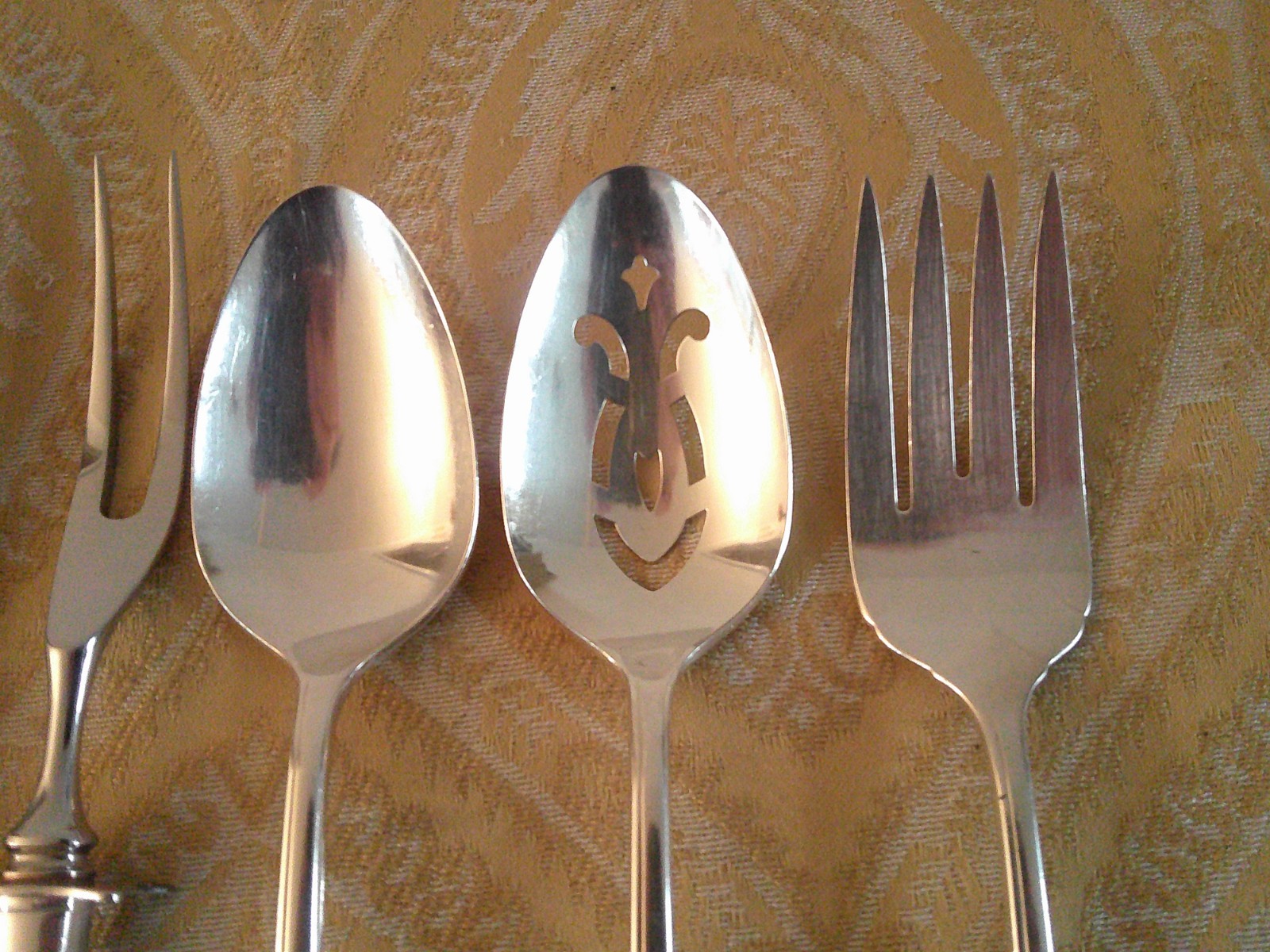 White Orchid Community Carving Knife Fork Set Serving Spoons and Meat Fork