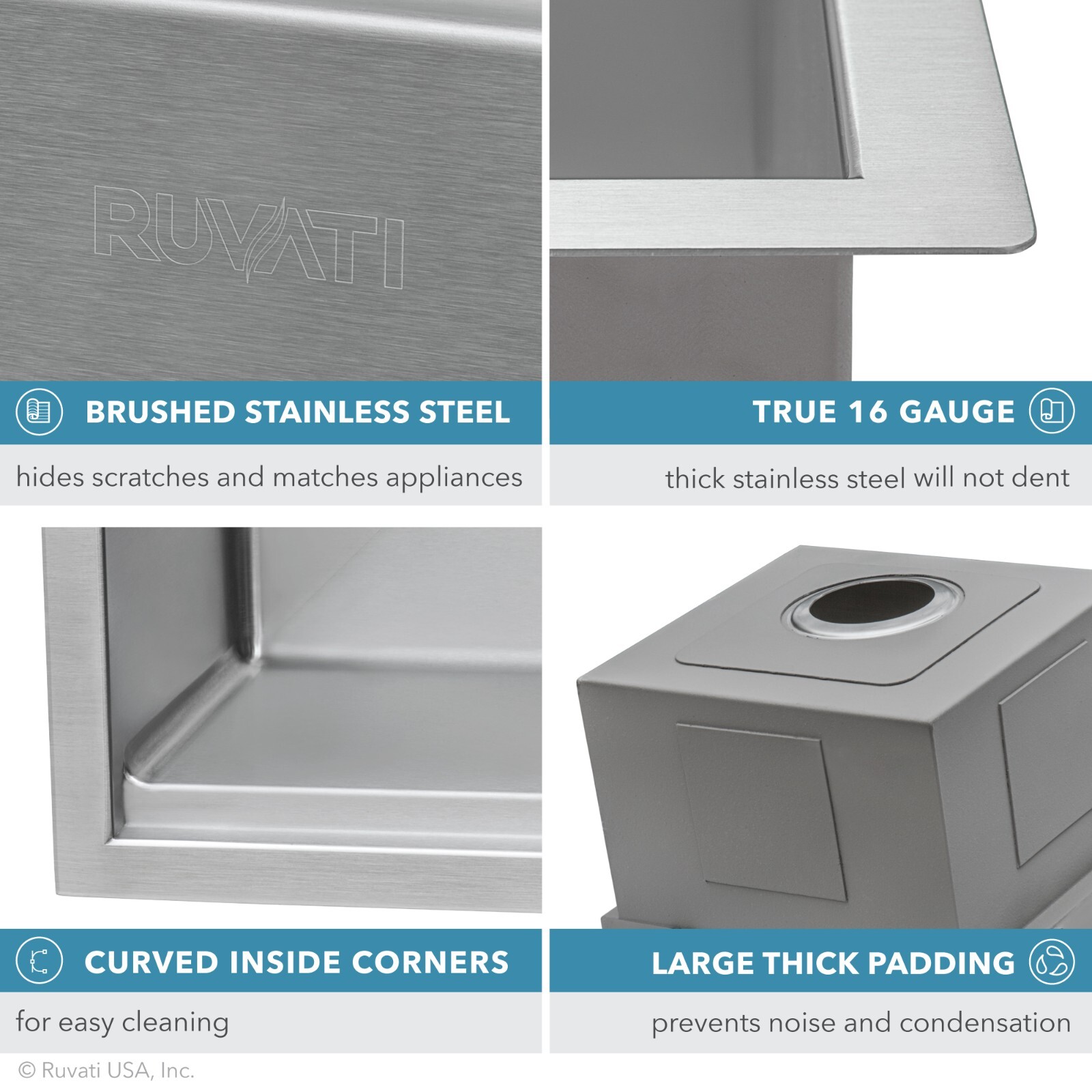Ruvati 30-inch Workstation Rounded Corner Undermount Ledge Kitchen Sink- RVH8320