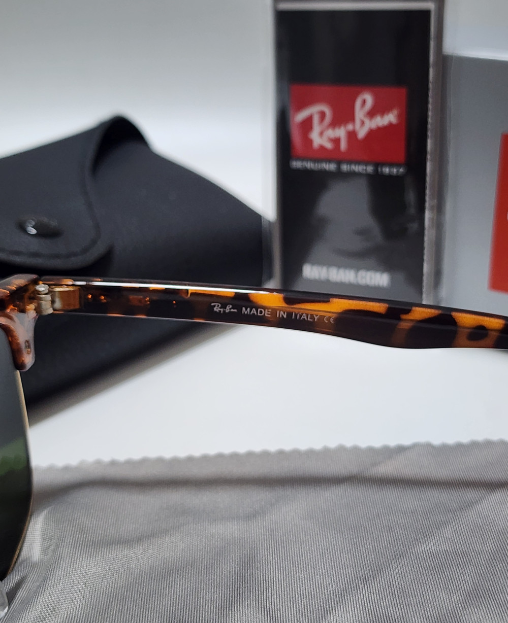 Ray-Ban RB3016 Clubmaster Brown Tortoise Frame Glass Green Lens 51mm