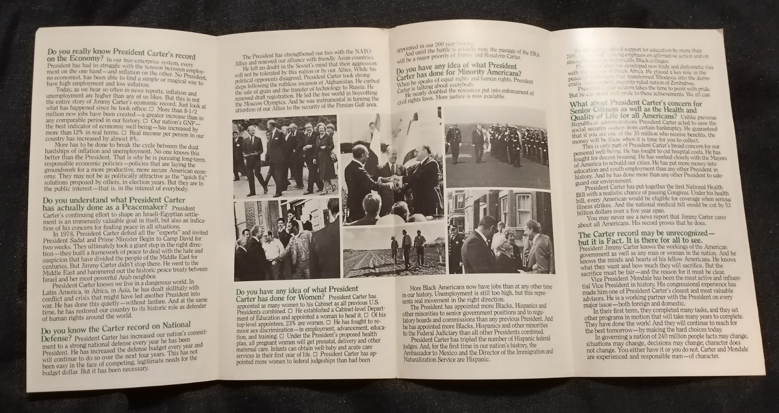 Vintage 1981 Re-Elect Carter Mondale Campaign Brochure, Bumper Sticker, Pin Back