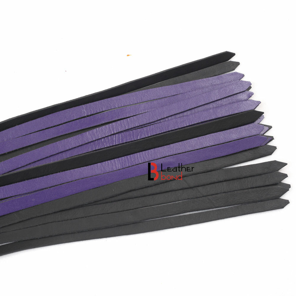 Cowhide Leather Finger Flogger 25 Falls Purple Black Florentine Flog whip Pair