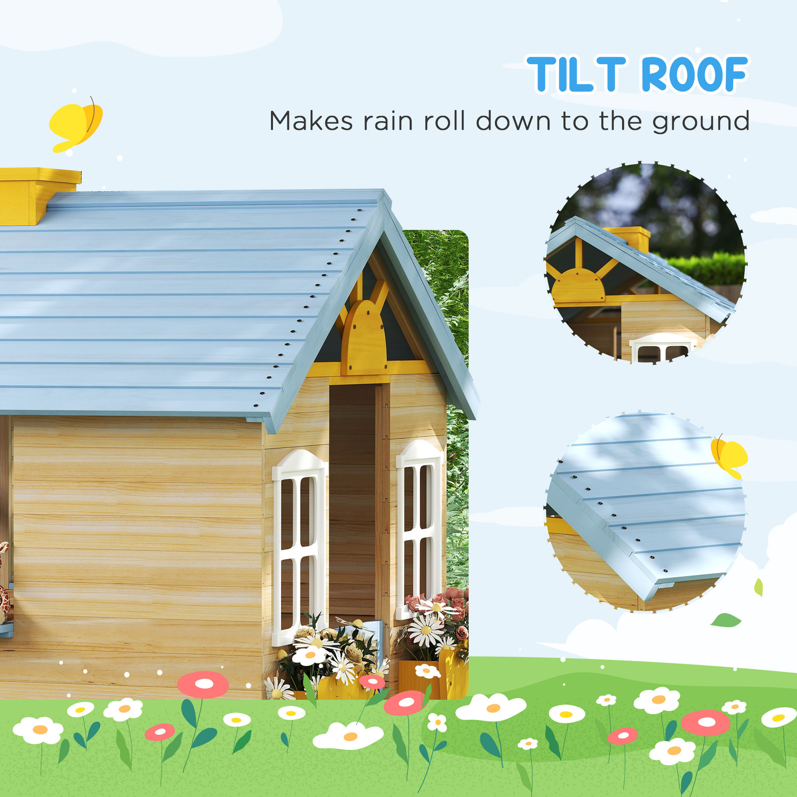 44.5" Wooden Playhouse for Kids Outdoor Garden Pretend Play Games