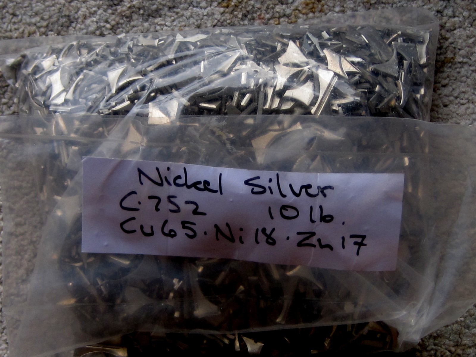 10 pounds of bright chopped Nickel-Silver scrap for casting, Alloy C-752