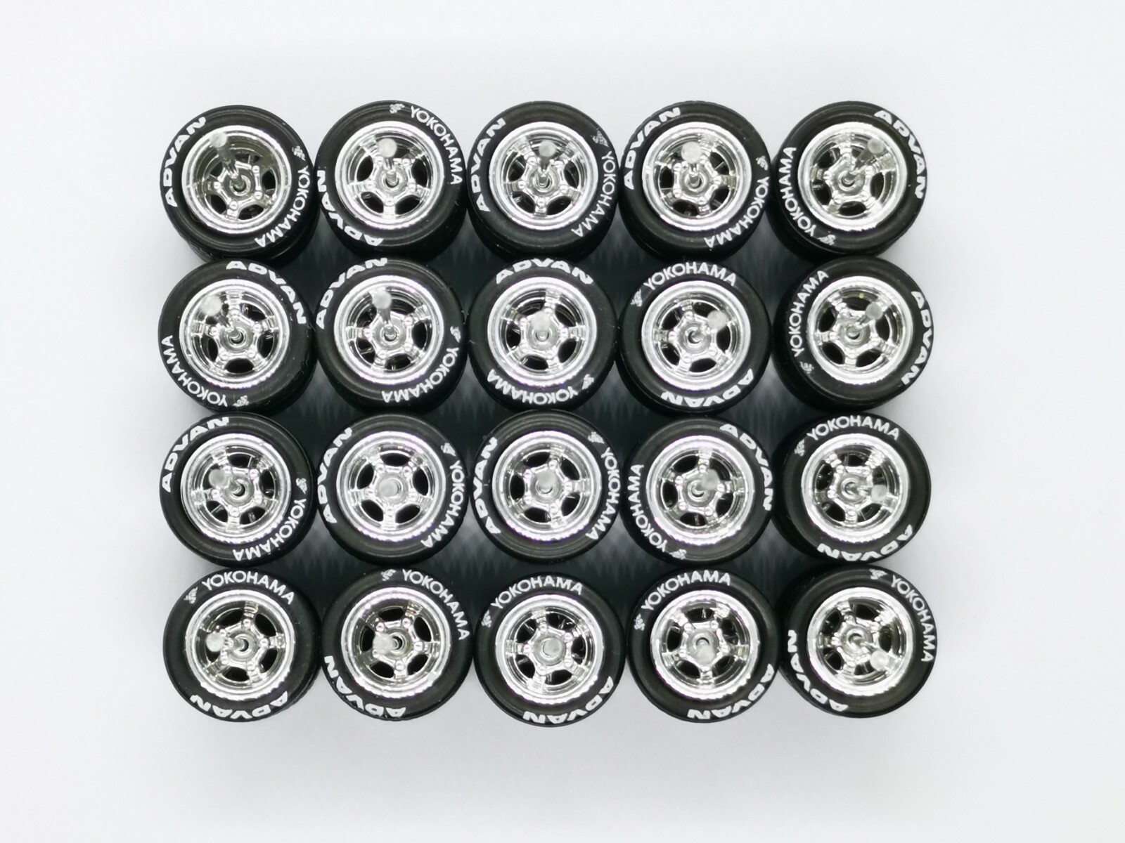 Hot Wheels 5 Spoke Long Axle Rubber Tire - 10 sets JDM (Chrome) 10 mm 1:64