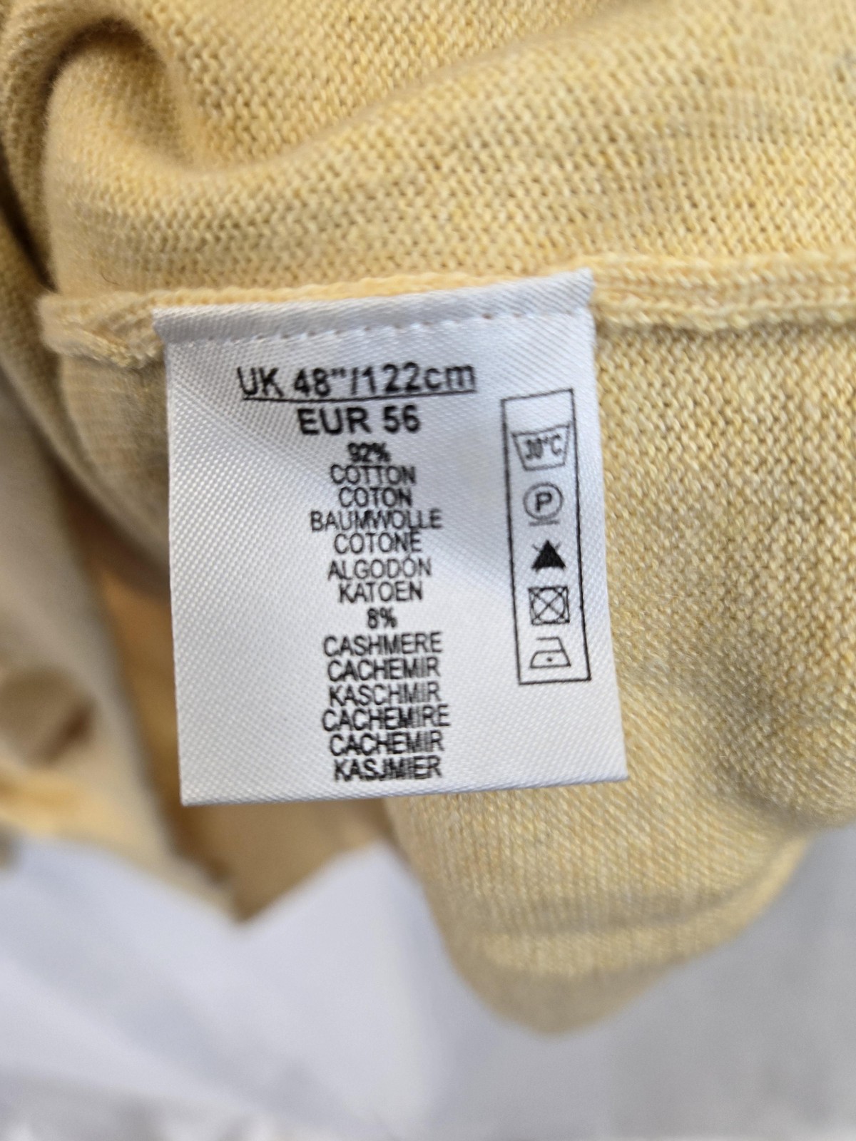 Alan Paine Sweater Mens 48 Yellow V Neck Cotton Cashmere Lightweight Knit