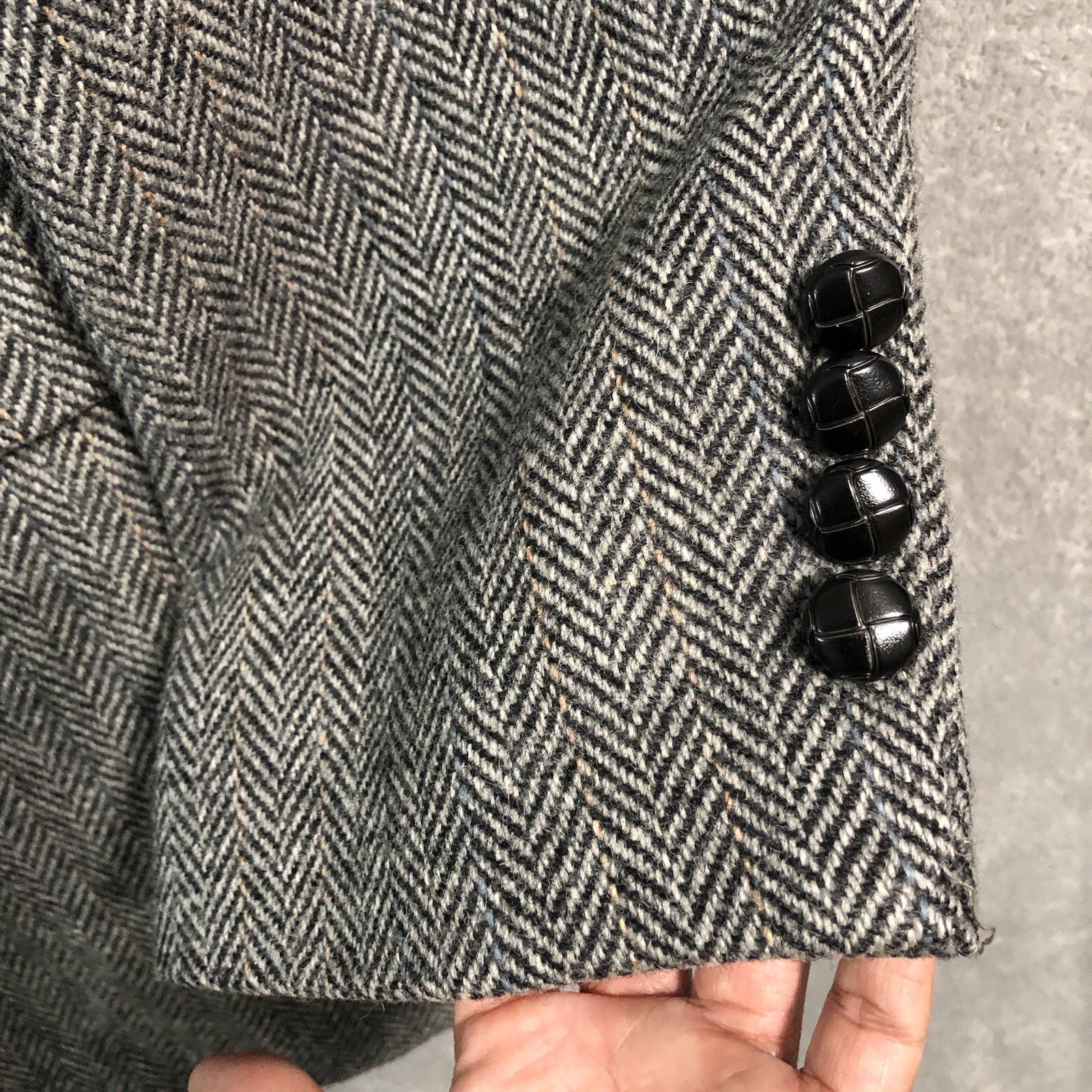 VTG Joe Namath Mens Blazer Size 44L Long Gray Herringbone Wool Tweed Sport Coat