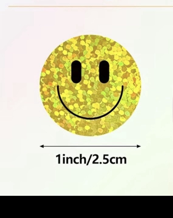 40 PCs Round 1 Inch Holographic Glitter Happy Face Smile Stickers Envelope Seals