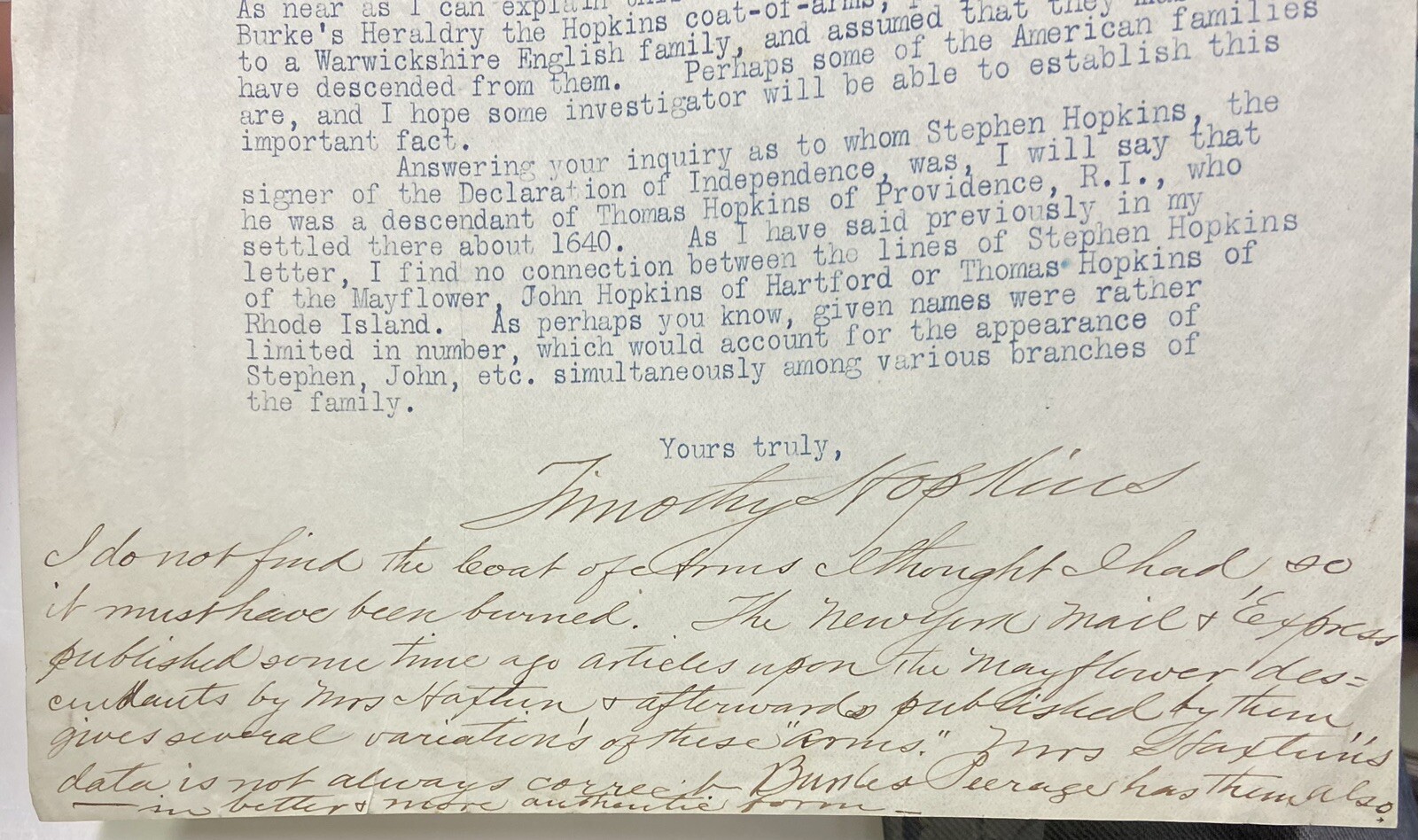 TWO 1907 TIMOTHY HOPKINS Letters Re: Hopkins Family Genealogy San Francisco, Cal