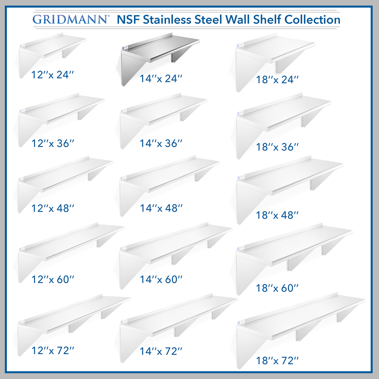NSF Stainless Steel 14" x 24" Wall Shelf Commercial Kitchen Restaurant Shelving