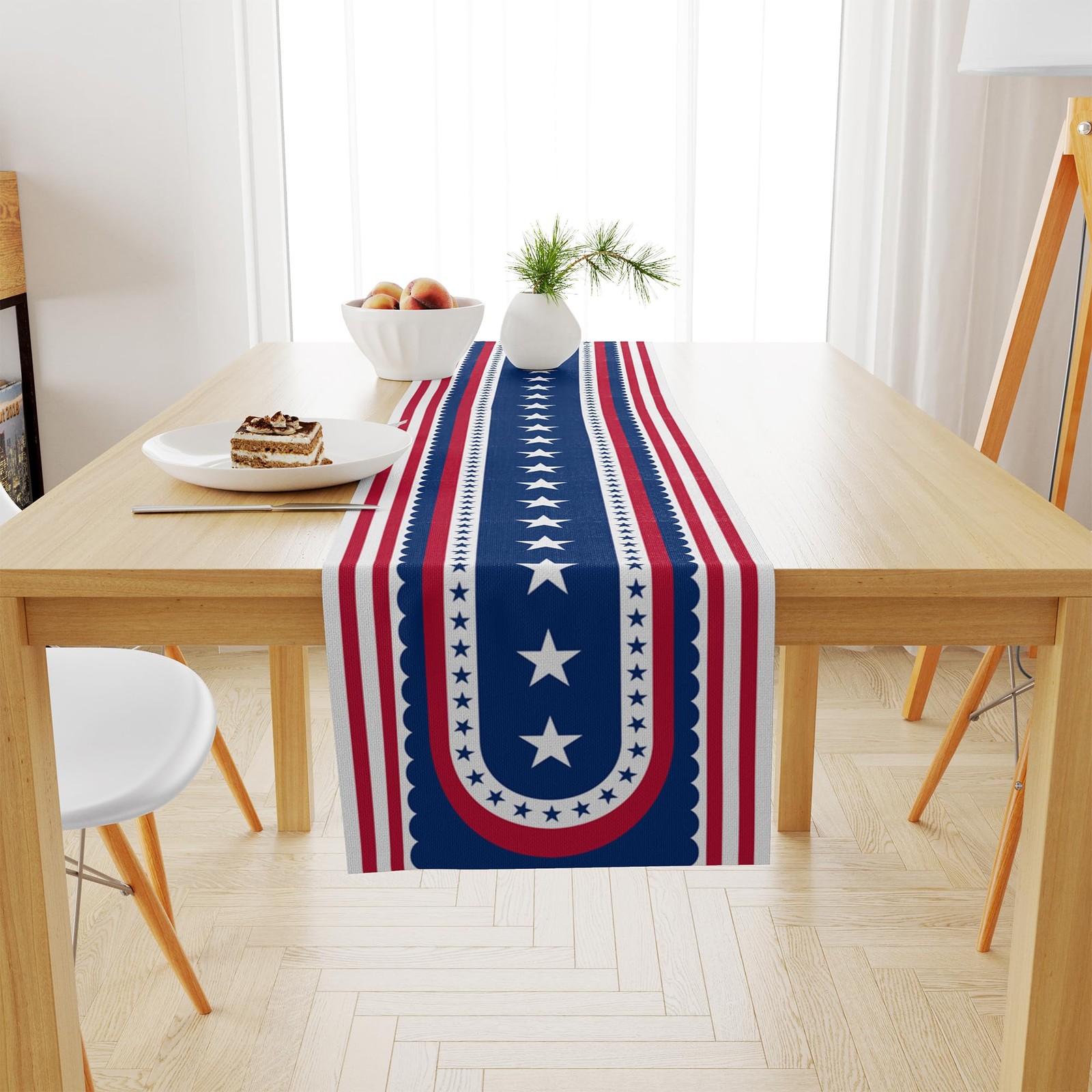 4th of July Decorations Patriotic USA Stars Memorial Day Table Runner 14x73