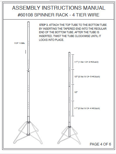 Wire Spinner Rack 4 Tier 24 Peg Rotating Chrome Floor Stand Capacity 50 lb 63 ½"