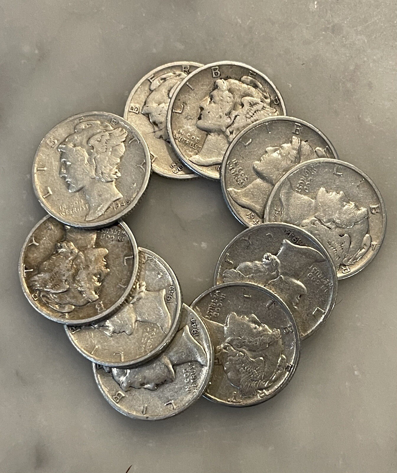 [Lot of 10] Mercury Dimes Mixed Dates 1916-1945 Metal Coin Collectibles