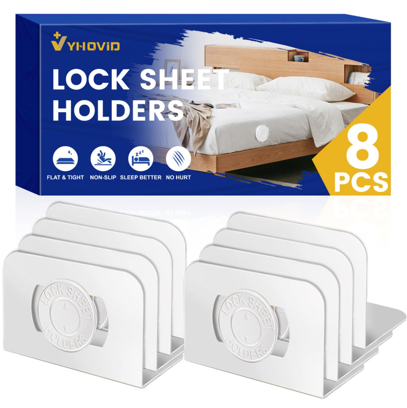 YHOVID White Bed Sheet Holders Keep Sheets Tight - Fitted Sheet Lock