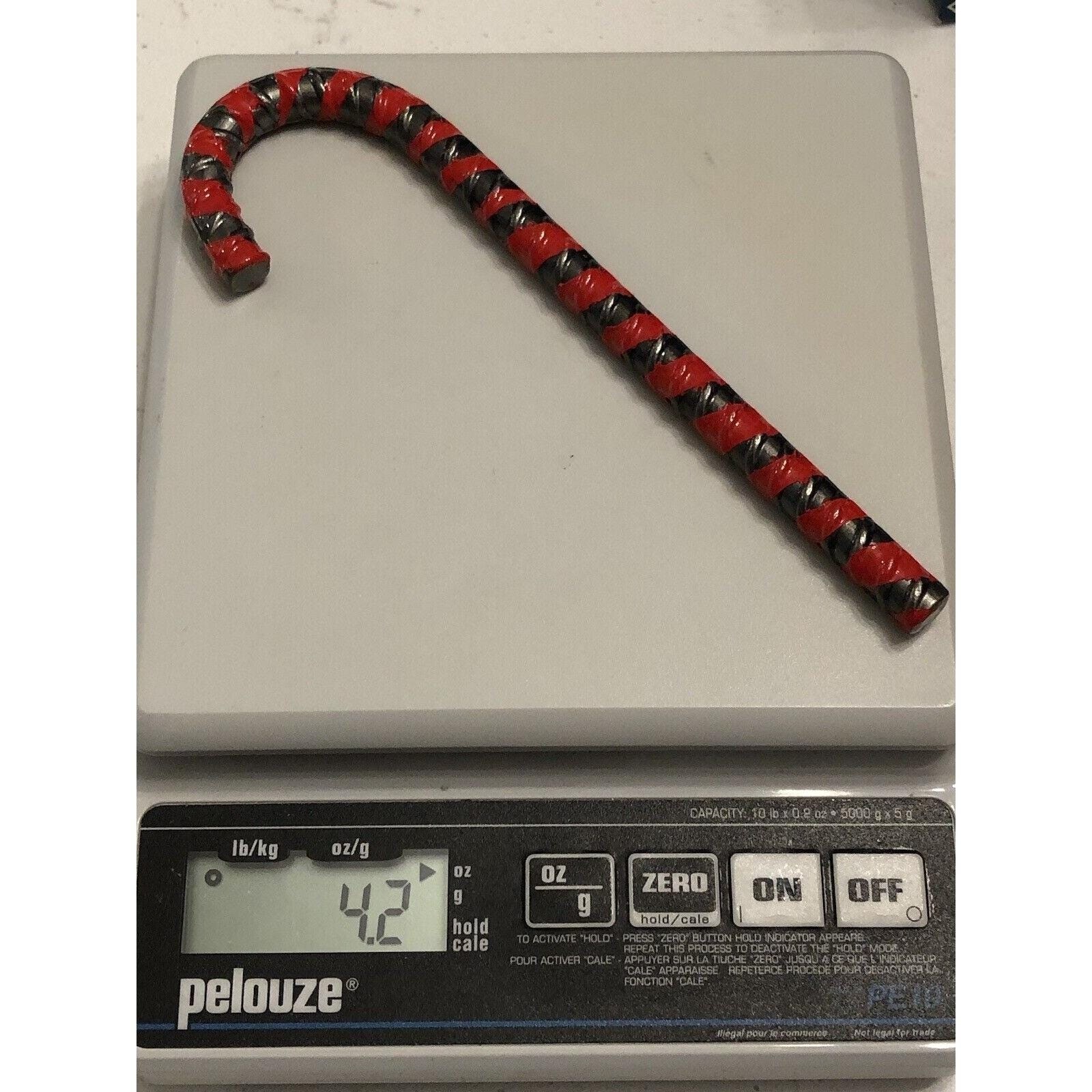 Iron Art Hand Bent Rebar Ornament Christmas Metal Candy Cane Red Striped