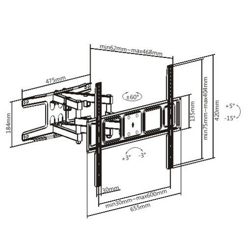 Full Motion TV Wall Mount for Samsung Vizio Sharp LG TCL 47 50 55 60 65 70 75 80