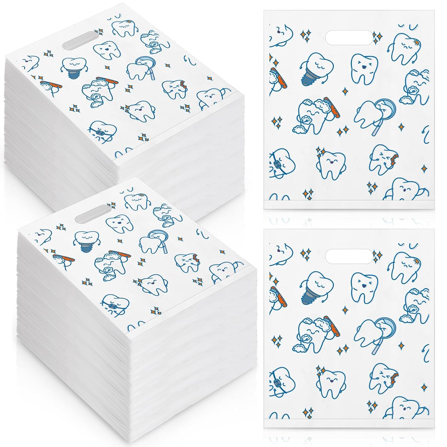 300 Pcs Tooth Merchandise Bags with Handles Plastic Dental Bags for Patients