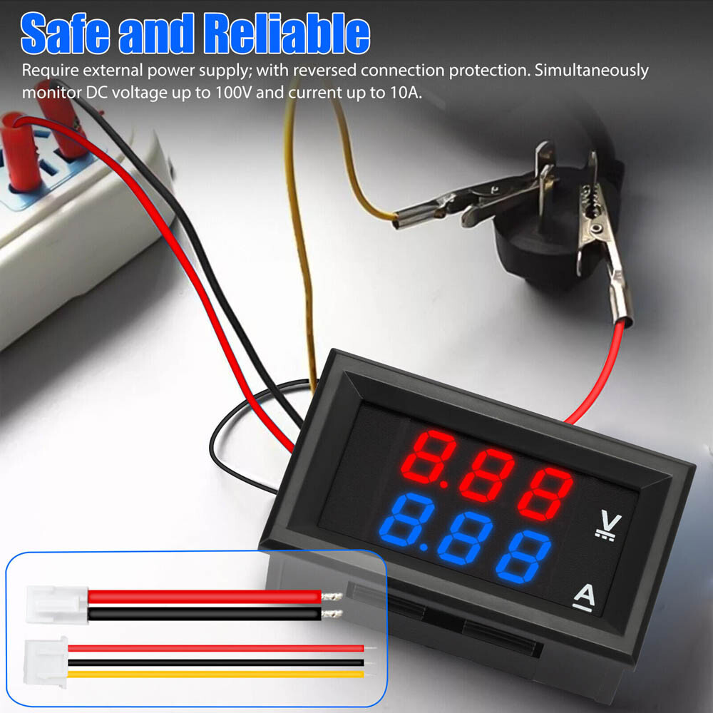 5pcs LED Digital Voltmeter Ammeter Dual Volt Amp Meter Voltage Gauge DC 100V 10A