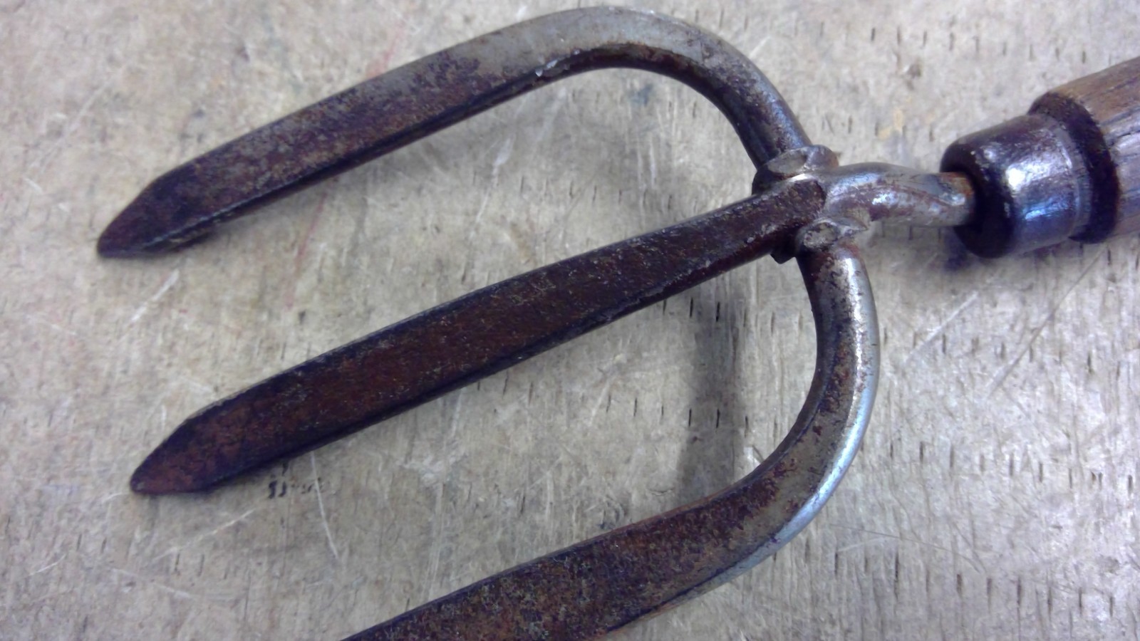 Vintage Hand Cultivator Fork Garden Tool Wood Handle 3 Prong